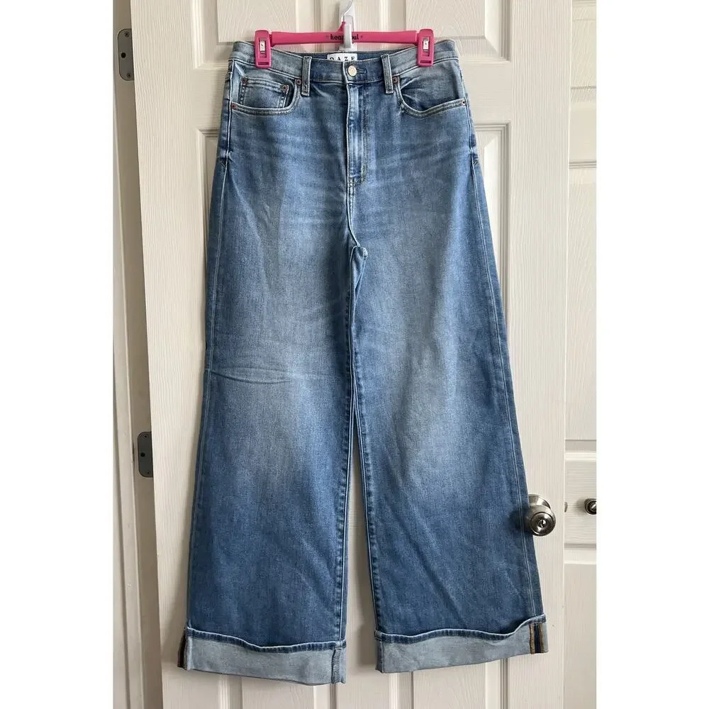 DAZE DENIM Far Out High Rise Wide Leg Cuff Hug Your Body Jeans In Big Break 30 - Picture 12 of 15